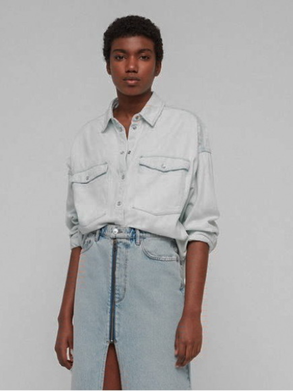 AllSaints Cream Cotton Distressed Shirt